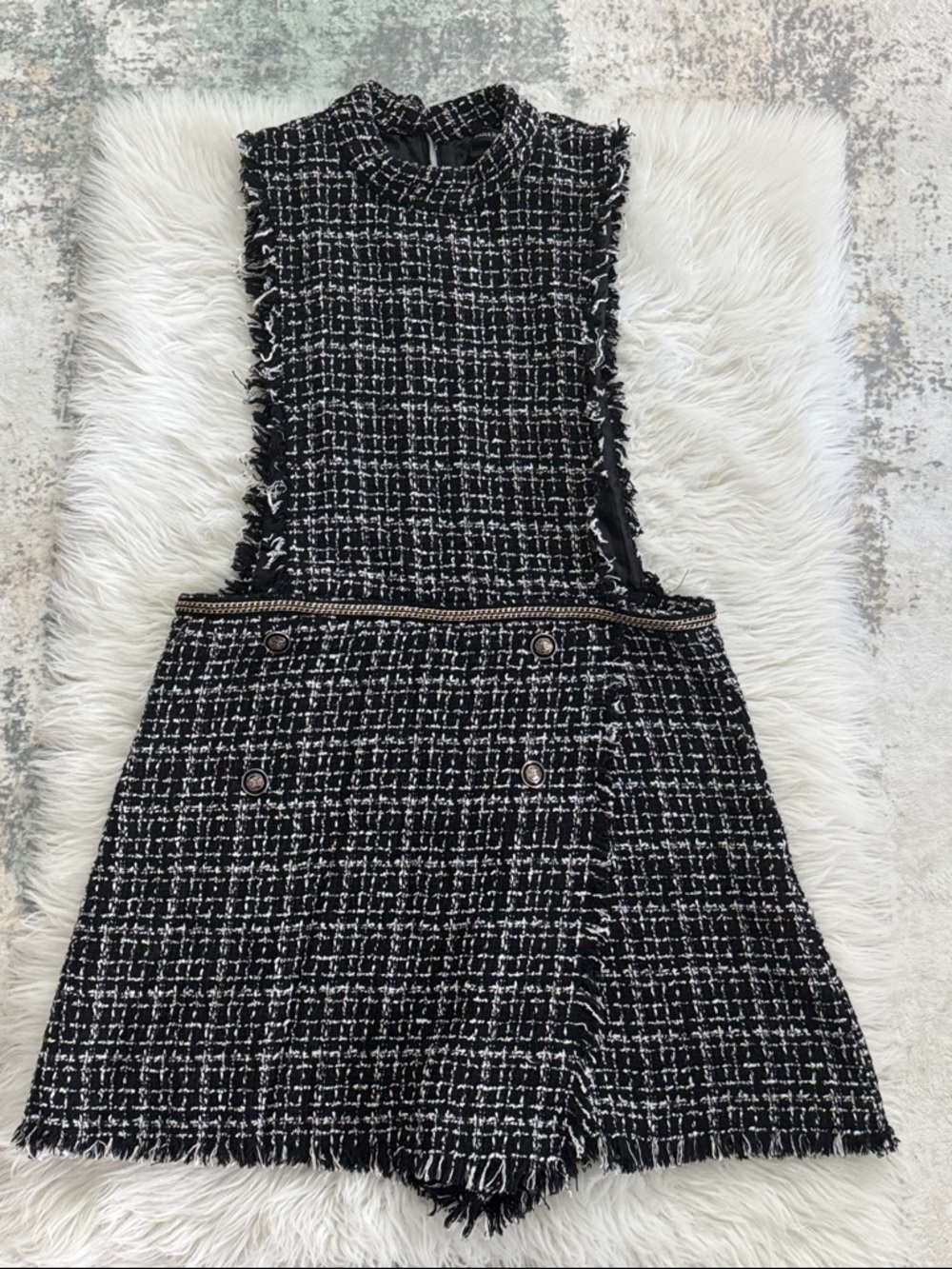Zara Black & White Tweed Sleeveless Romper Dress